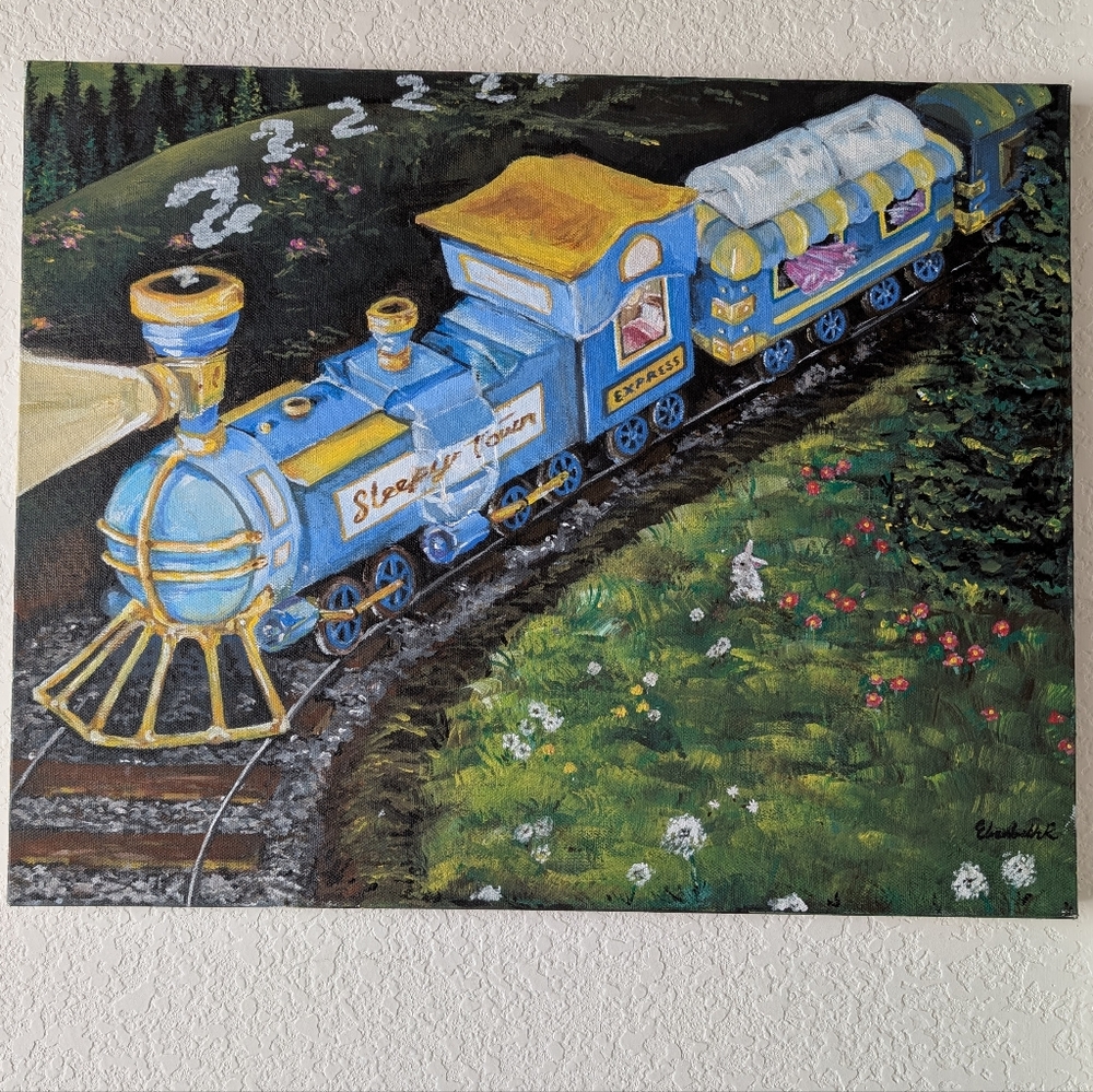 Acrylic canvas Painting Sleepy Town Train